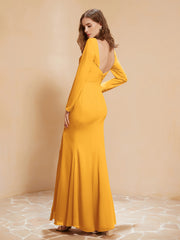 Long Sleeves Mermaid Chiffon Gown with Slit Tangerine