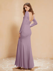 Long Sleeves Mermaid Chiffon Gown with Slit Vintage Mauve