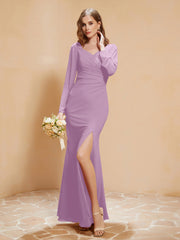 Long Sleeves Mermaid Chiffon Gown with Slit Wisteria