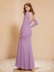 Long Sleeves Mermaid Chiffon Gown with Slit Wisteria