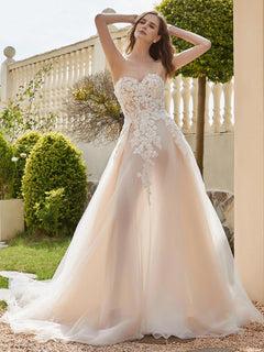 Sweetheart Tulle Wedding Dress with Sequins Champagne