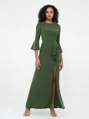 Mermaid Jersey Trumpet Sleeves Dresses Olive Green