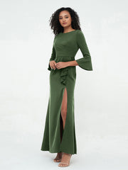 Mermaid Jersey Trumpet Sleeves Dresses Olive Green