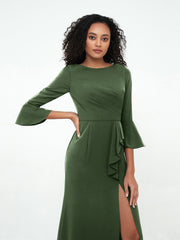 Mermaid Jersey Trumpet Sleeves Dresses Olive Green