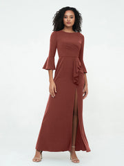 Mermaid Jersey Trumpet Sleeves Dresses Terracotta