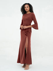 Mermaid Jersey Trumpet Sleeves Dresses Terracotta