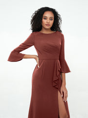 Mermaid Jersey Trumpet Sleeves Dresses Terracotta