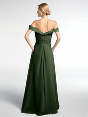 Off Shoulder Circle Skirt Dress with Pockets Olive Green