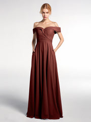 Off Shoulder Circle Skirt Dress with Pockets Terracotta