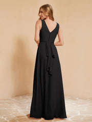 Empire Sleeveless Bridesmaid Gown with Bowknot Black