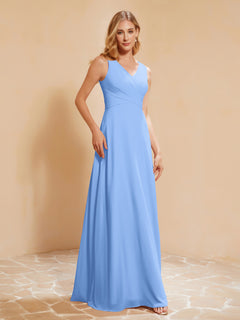 Empire Sleeveless Bridesmaid Gown with Bowknot Blue