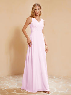 Empire Sleeveless Bridesmaid Gown with Bowknot Blushing Pink