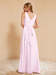 Empire Sleeveless Bridesmaid Gown with Bowknot Blushing Pink