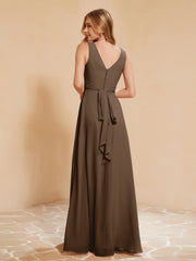 Empire Sleeveless Bridesmaid Gown with Bowknot Brown
