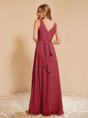 Empire Sleeveless Bridesmaid Gown with Bowknot Burgundy