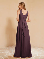 Empire Sleeveless Bridesmaid Gown with Bowknot Cabernet
