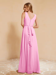 Empire Sleeveless Bridesmaid Gown with Bowknot Candy Pink