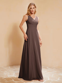Empire Sleeveless Bridesmaid Gown with Bowknot Chocolate