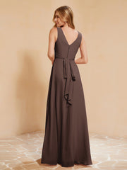 Empire Sleeveless Bridesmaid Gown with Bowknot Chocolate