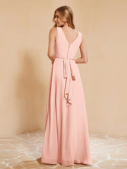 Empire Sleeveless Bridesmaid Gown with Bowknot Coral