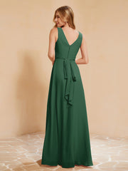 Empire Sleeveless Bridesmaid Gown with Bowknot Dark Green