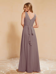 Empire Sleeveless Bridesmaid Gown with Bowknot Dusk