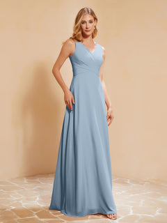 Empire Sleeveless Bridesmaid Gown with Bowknot Dusty Blue