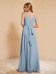 Empire Sleeveless Bridesmaid Gown with Bowknot Dusty Blue