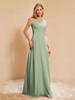 Empire Sleeveless Bridesmaid Gown with Bowknot Dusty Sage