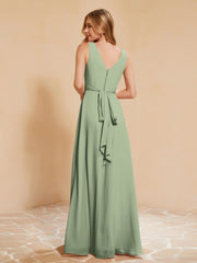 Empire Sleeveless Bridesmaid Gown with Bowknot Dusty Sage