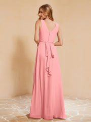 Empire Sleeveless Bridesmaid Gown with Bowknot Flamingo
