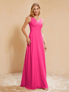 Empire Sleeveless Bridesmaid Gown with Bowknot Fuchsia