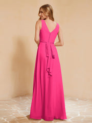 Empire Sleeveless Bridesmaid Gown with Bowknot Fuchsia