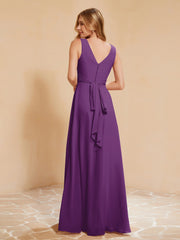 Empire Sleeveless Bridesmaid Gown with Bowknot Grape