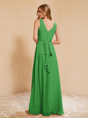 Empire Sleeveless Bridesmaid Gown with Bowknot Green