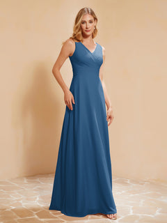 Empire Sleeveless Bridesmaid Gown with Bowknot Ink Blue