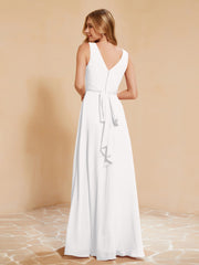 Empire Sleeveless Bridesmaid Gown with Bowknot Ivory