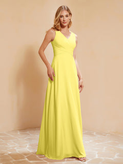 Empire Sleeveless Bridesmaid Gown with Bowknot Lemon