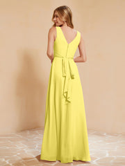 Empire Sleeveless Bridesmaid Gown with Bowknot Lemon