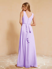 Empire Sleeveless Bridesmaid Gown with Bowknot Lilac