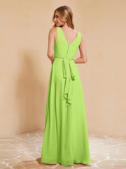 Empire Sleeveless Bridesmaid Gown with Bowknot Lime Green