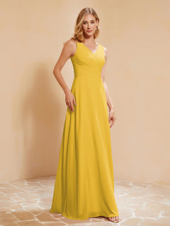 Empire Sleeveless Bridesmaid Gown with Bowknot Marigold