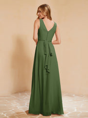 Empire Sleeveless Bridesmaid Gown with Bowknot Moss