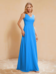Empire Sleeveless Bridesmaid Gown with Bowknot Ocean Blue Plus Size