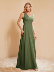 Empire Sleeveless Bridesmaid Gown with Bowknot Olive Green