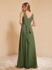 Empire Sleeveless Bridesmaid Gown with Bowknot Olive Green