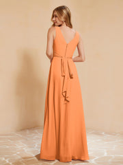 Empire Sleeveless Bridesmaid Gown with Bowknot Orange