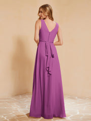 Empire Sleeveless Bridesmaid Gown with Bowknot Orchid