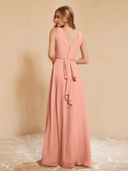 Empire Sleeveless Bridesmaid Gown with Bowknot Papaya