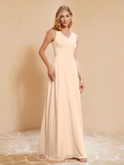 Empire Sleeveless Bridesmaid Gown with Bowknot Peach